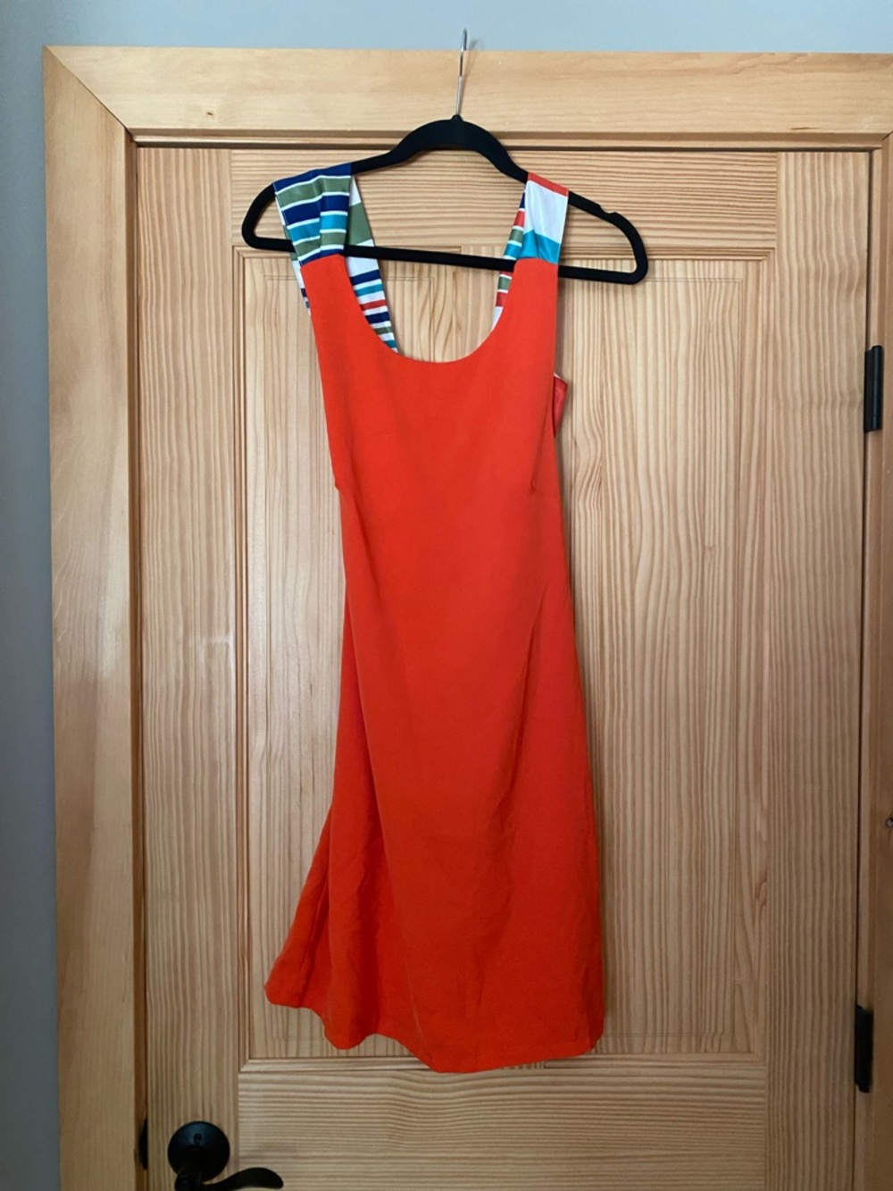 Orange Sleeveless Dress with Striped Tie on Open Back